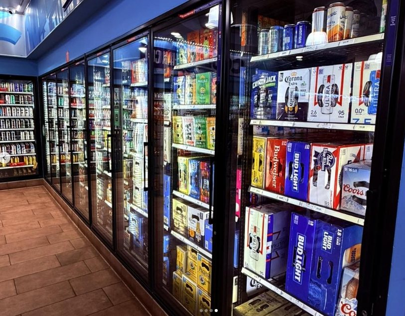 Beer cooler selection at El Camino Real store